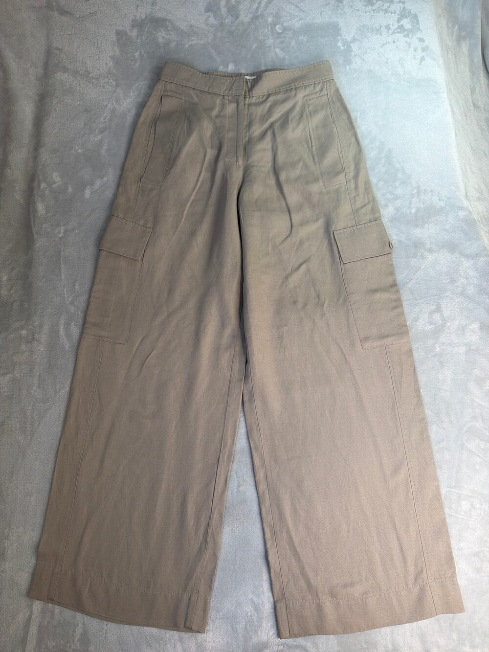 COS Linen Cargo Pants Womens 38 US 8 Stone Beige Wide Leg High Waisted Trouser